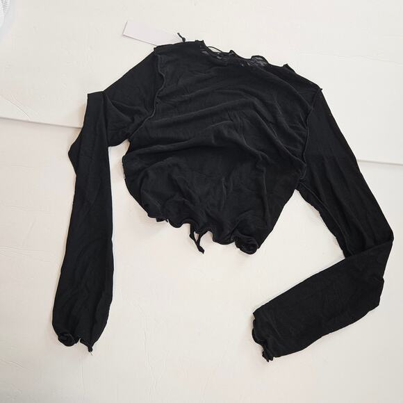 Tic Toc LA Mesh Sheer Long Sleeves Crop Top Tie Front in Black Size Small - Picture 2 of 9